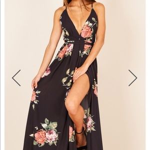 Showpo Shine Through Maxi Dress in Black Floral